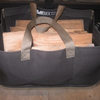 Large Log Wood Carrier Bag Black W/Khaki Trim